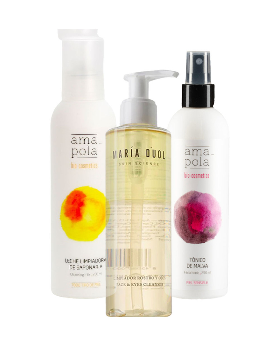 Pack 3uds Limpieza Facial Completa PIEL SENSIBLE: Leche, Limpiadora cremoso + tónico